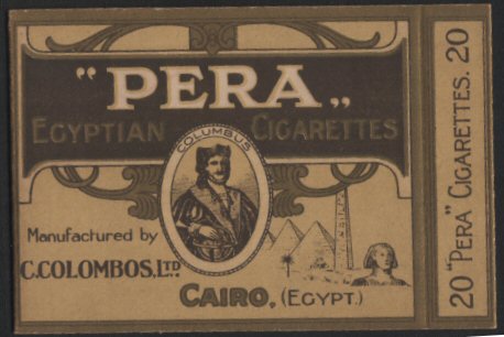 pretty cigarette packet shows lady with fan on one side, and Columbus' head on the other side. MINT