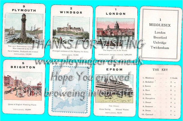Counties of England by Jaques, series 2 Midland counties, beautiful geographical deck, lovely images-art. 48 cards complete + rules lflt. N-mint + box p. Circa 1920-30's