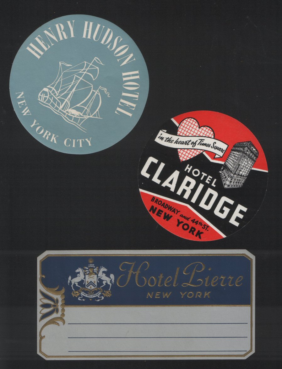 3 Different Hotel luggage Labels New York