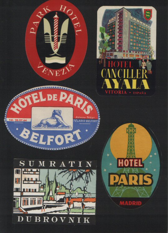 Selection of hotel luggage labels 