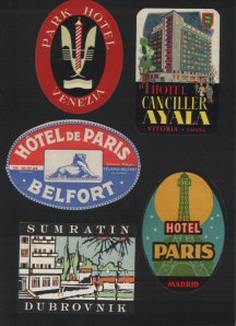 Selection of hotel luggage labels 