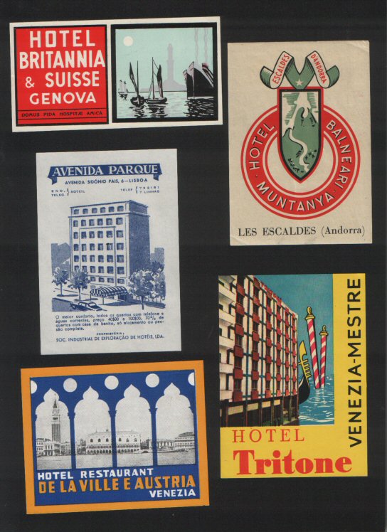 Selection of hotel luggage labels 