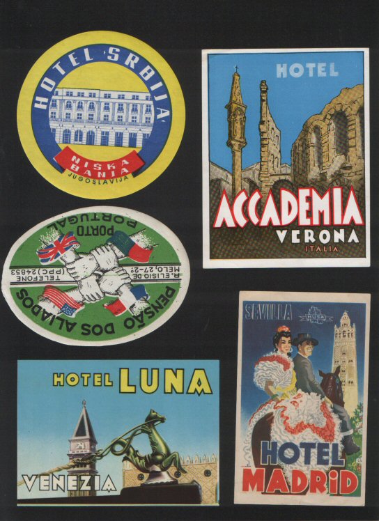 Selection of hotel luggage labels 