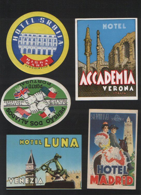 Selection of hotel luggage labels 